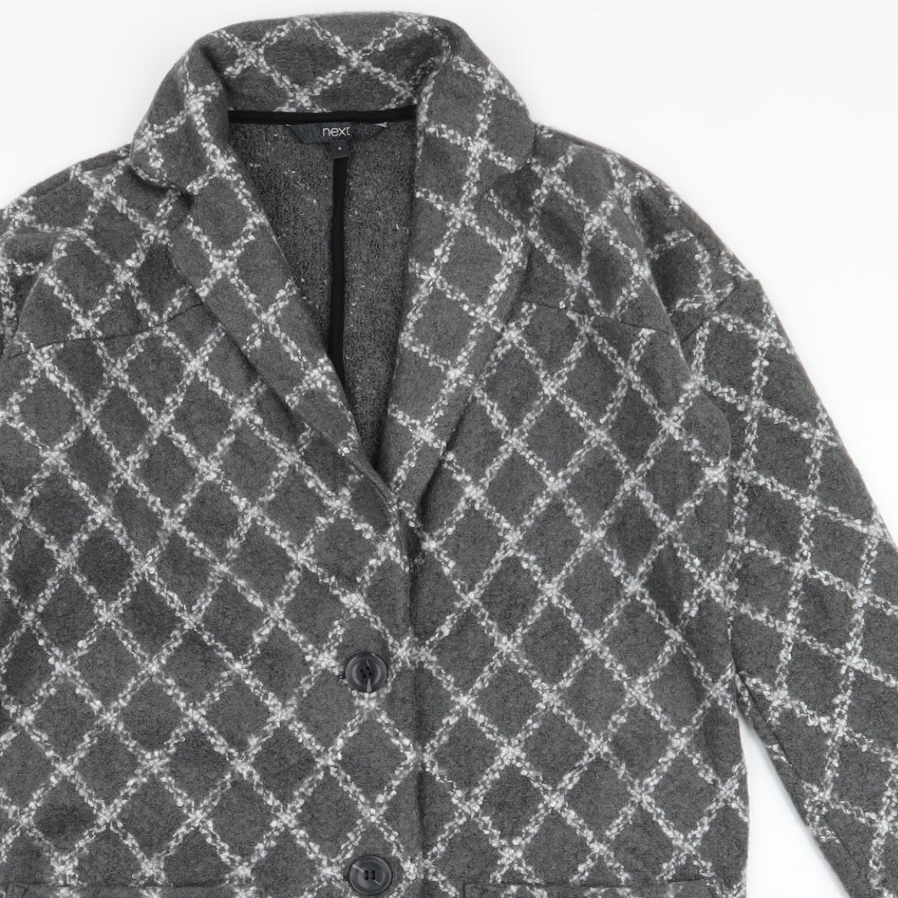 NEXT Womens Grey Geometric  Overcoat Coat Size S  Button