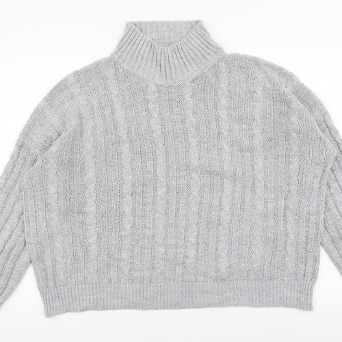 Lulua London Womens Grey High Neck  Acrylic Pullover Jumper Size XL