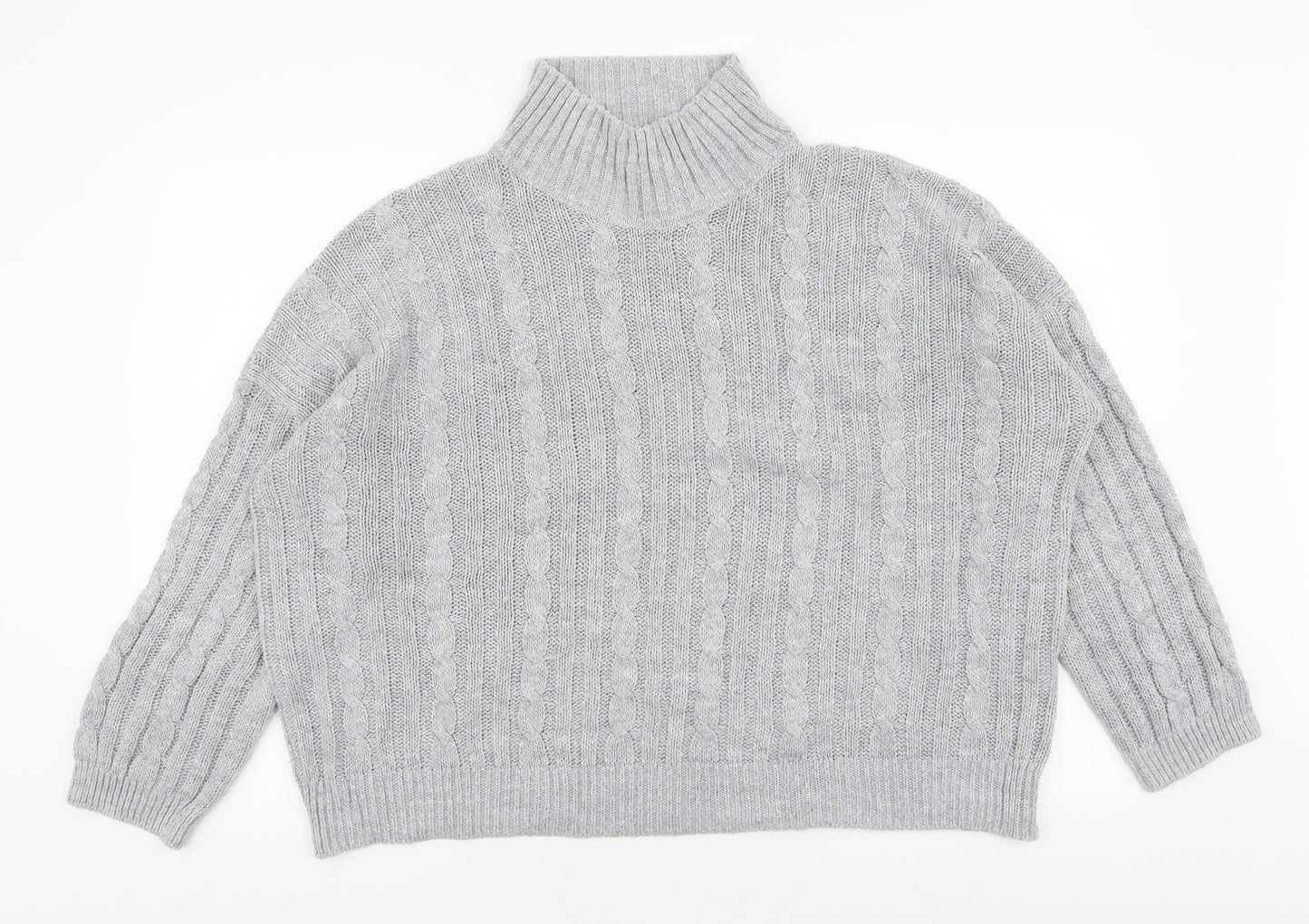 Lulua London Womens Grey High Neck  Acrylic Pullover Jumper Size XL