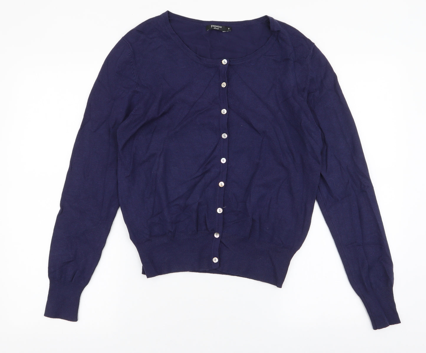 Papaya Womens Blue Round Neck  Viscose Cardigan Jumper Size 14