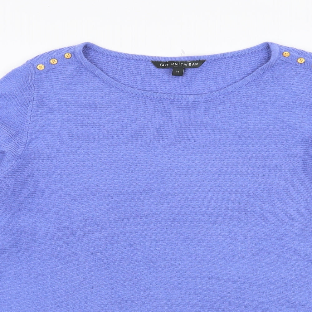 Bonmarche Womens Blue Boat Neck  Acrylic Pullover Jumper Size 14