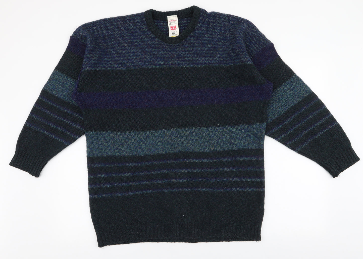 St Michael Mens Multicoloured Round Neck  Wool Pullover Jumper Size L
