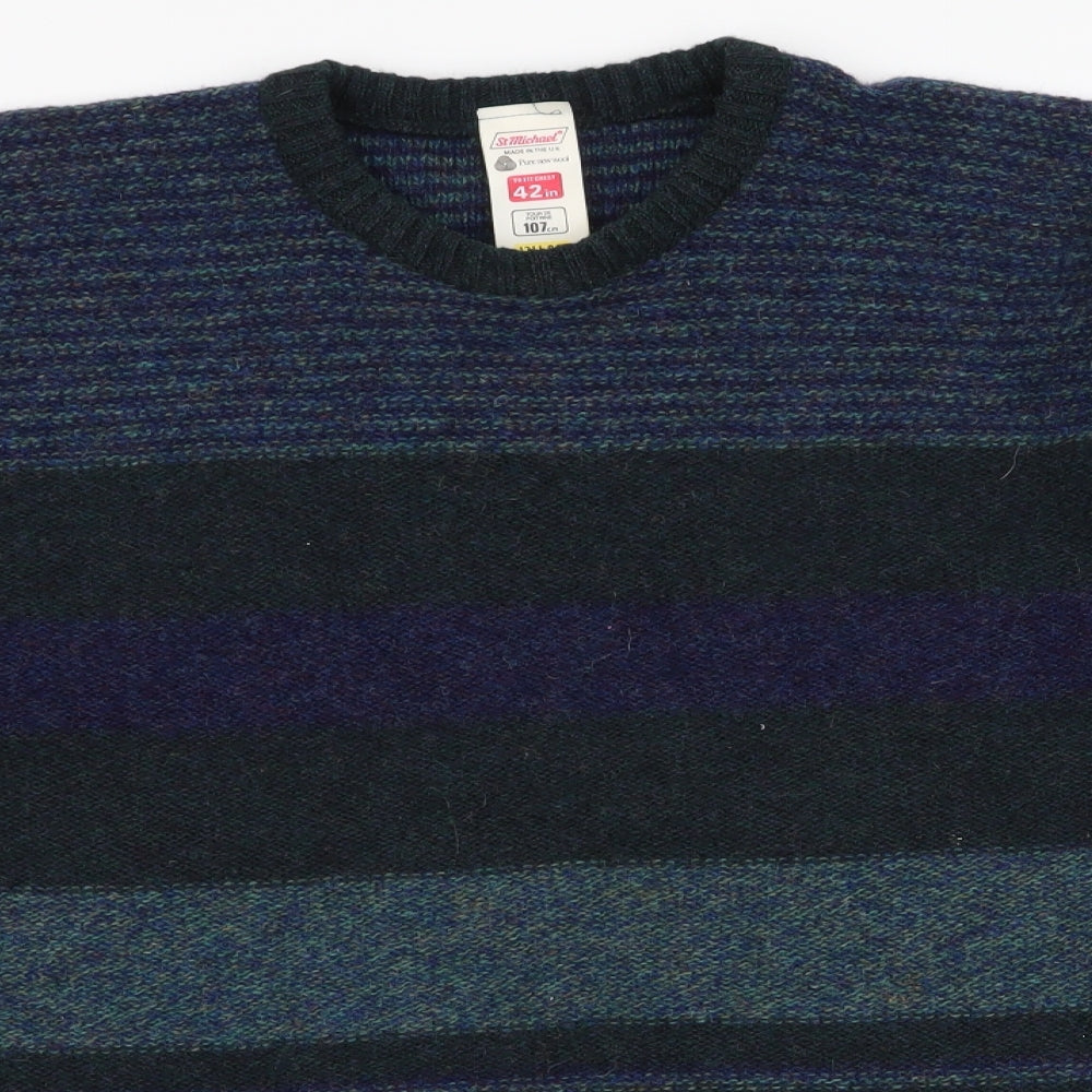 St Michael Mens Multicoloured Round Neck  Wool Pullover Jumper Size L