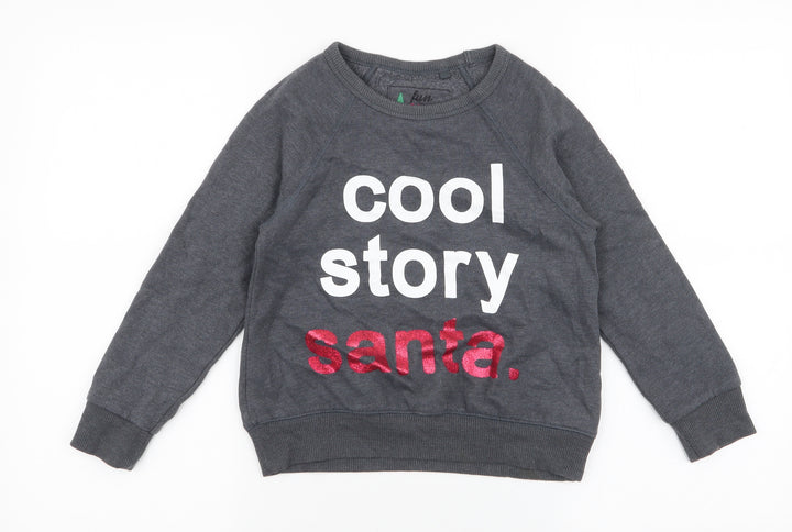 NEXT Boys Grey Cotton Pullover Sweatshirt Size 7 Years Pullover - Cool Story Santa, Christmas