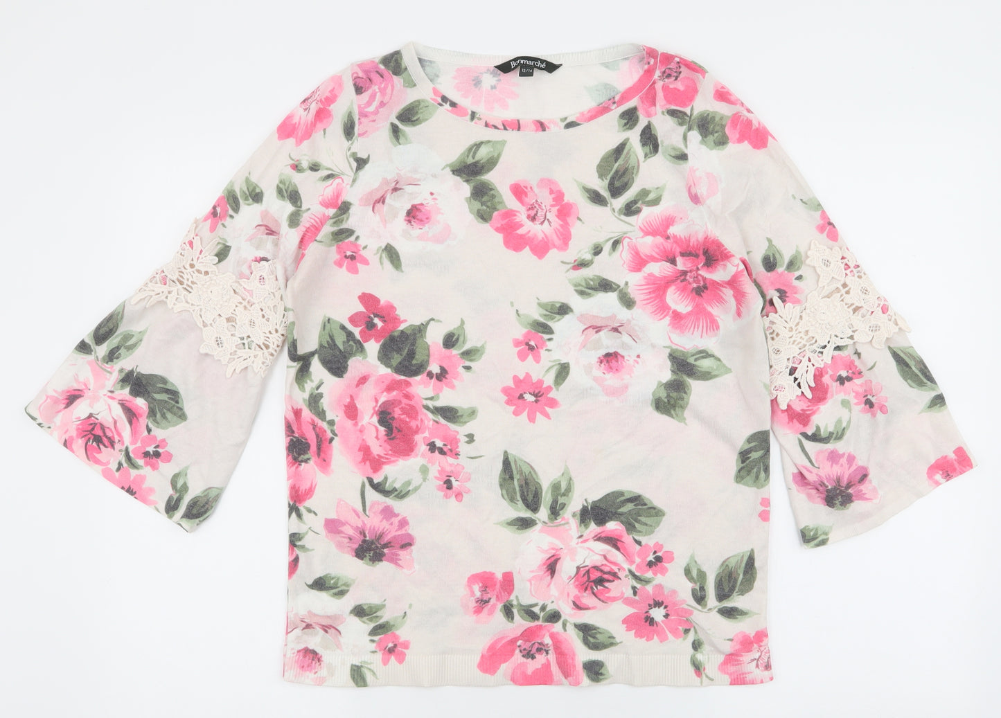 Bonmarche Womens Multicoloured Floral Polyester Jersey Blouse Size 12 Round Neck
