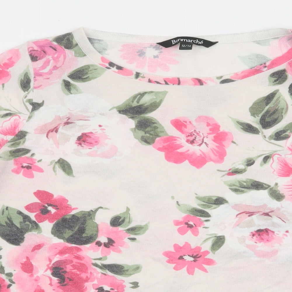 Bonmarche Womens Multicoloured Floral Polyester Jersey Blouse Size 12 Round Neck