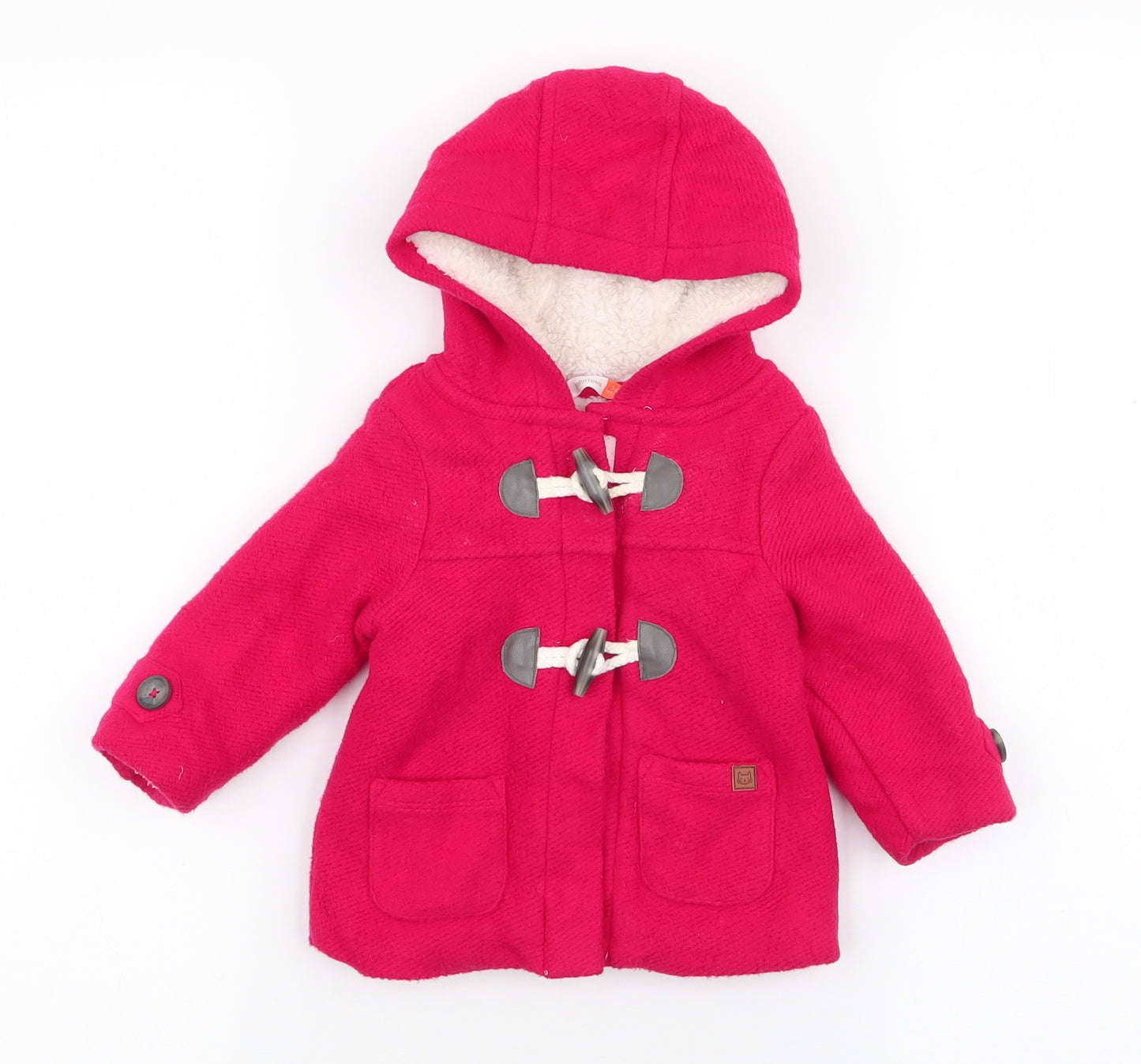 John Lewis Girls Red   Overcoat Coat Size 3-6 Months   Button