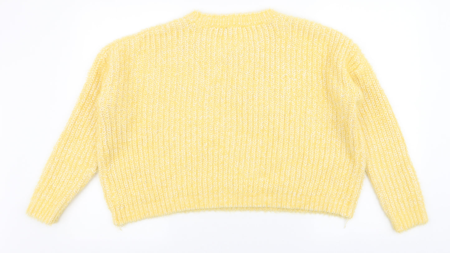 New Look Womens Yellow Round Neck  Acrylic Pullover Jumper Size M
