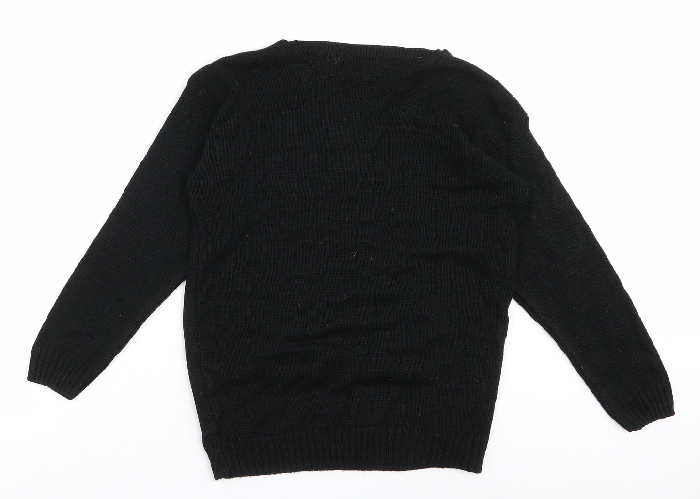 Pura moda Womens Black Round Neck  Acrylic Pullover Jumper Size S   - Christmas tree