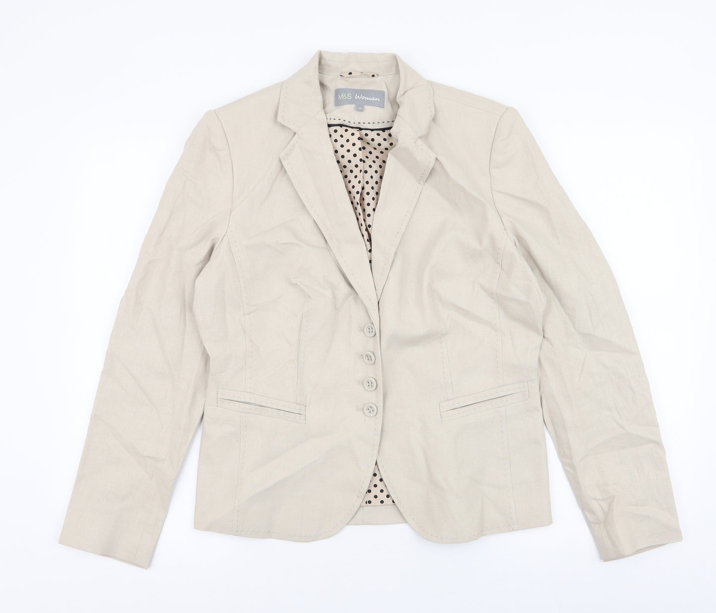Marks and Spencer Womens Beige   Jacket Blazer Size 12  Button