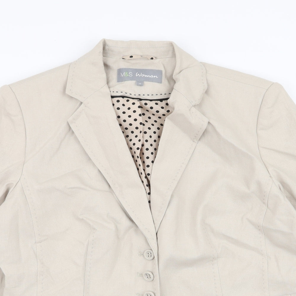 Marks and Spencer Womens Beige   Jacket Blazer Size 12  Button