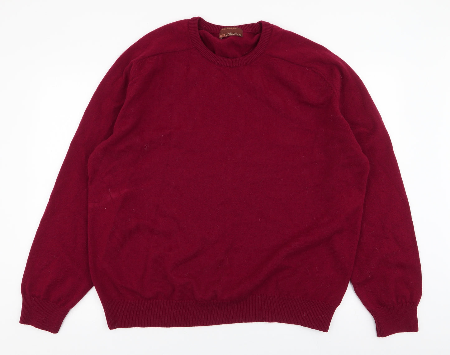 Marks and Spencer Mens Red Round Neck  Wool Pullover Jumper Size XL