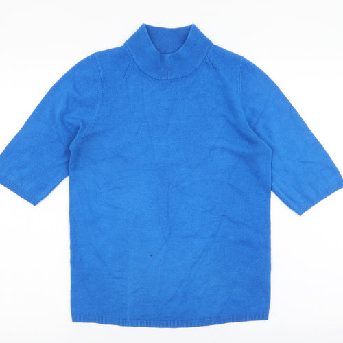 Marks and Spencer Womens Blue High Neck  Acrylic Pullover Jumper Size 8