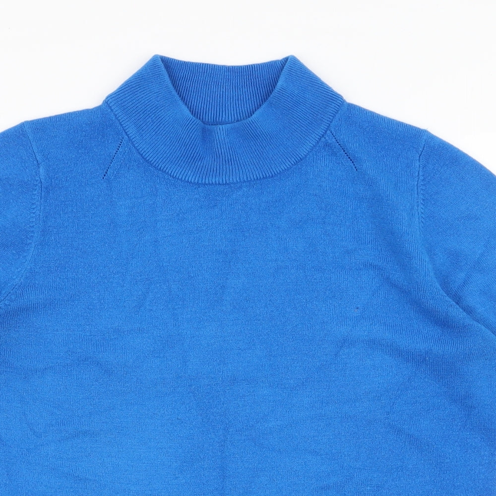 Marks and Spencer Womens Blue High Neck  Acrylic Pullover Jumper Size 8