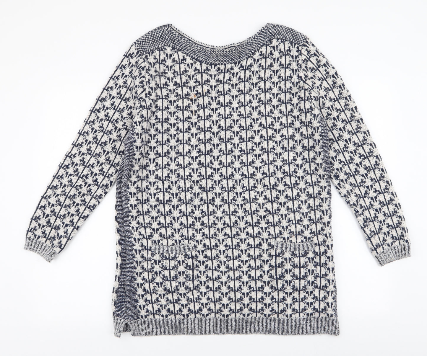 Marks and Spencer Womens White Round Neck Geometric Acrylic Pullover Jumper Size 10