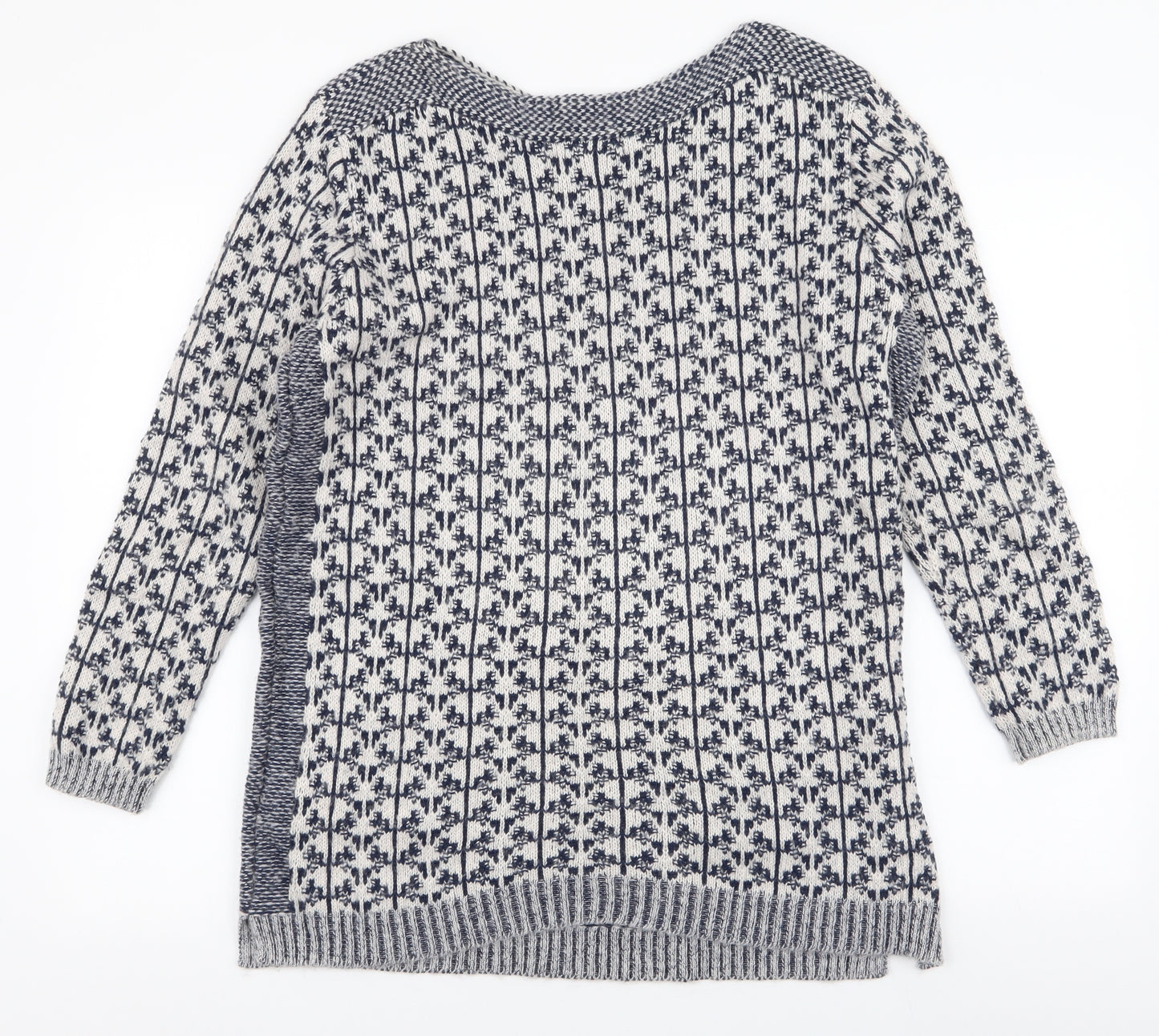 Marks and Spencer Womens White Round Neck Geometric Acrylic Pullover Jumper Size 10