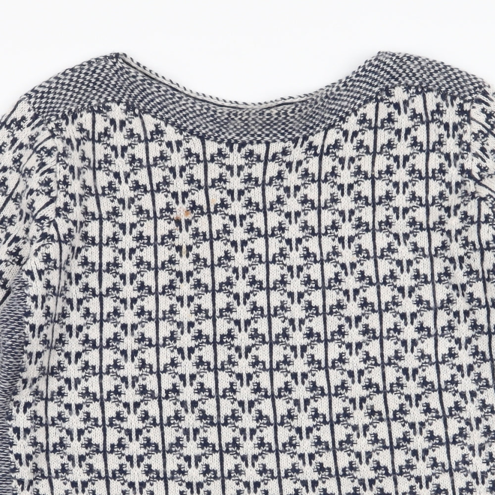 Marks and Spencer Womens White Round Neck Geometric Acrylic Pullover Jumper Size 10