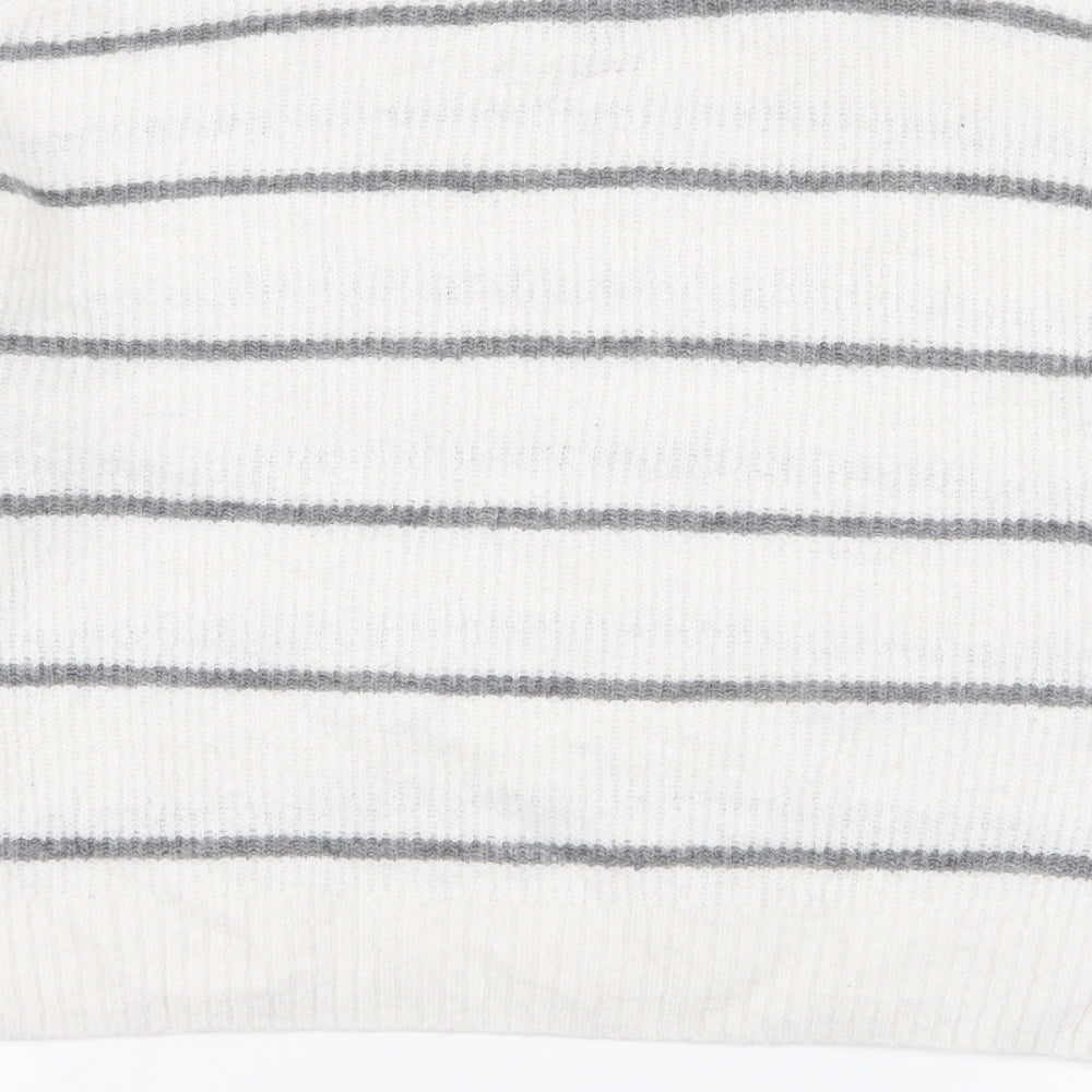 Divided by H&M Womens White Round Neck Striped Acrylic Pullover Jumper Size S
