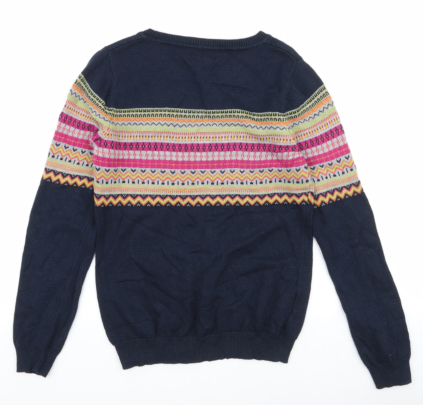NEXT Womens Blue Round Neck Geometric Cotton Pullover Jumper Size 10