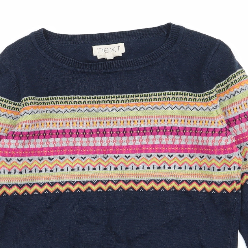 NEXT Womens Blue Round Neck Geometric Cotton Pullover Jumper Size 10