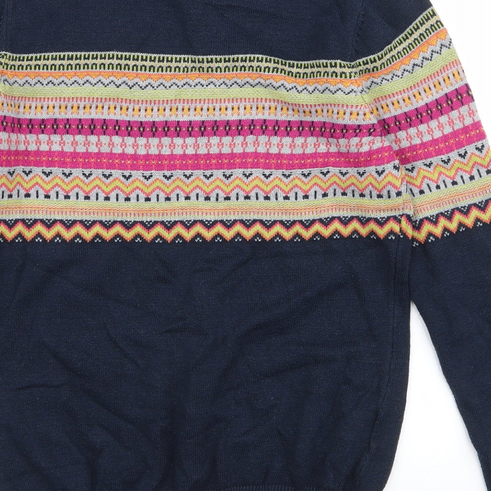 NEXT Womens Blue Round Neck Geometric Cotton Pullover Jumper Size 10