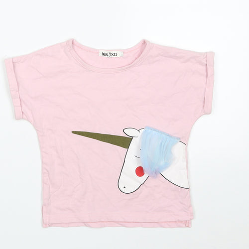 NNJXD Girls Pink  100% Cotton Basic T-Shirt Size 10-11 Years Round Neck  - Unicorn