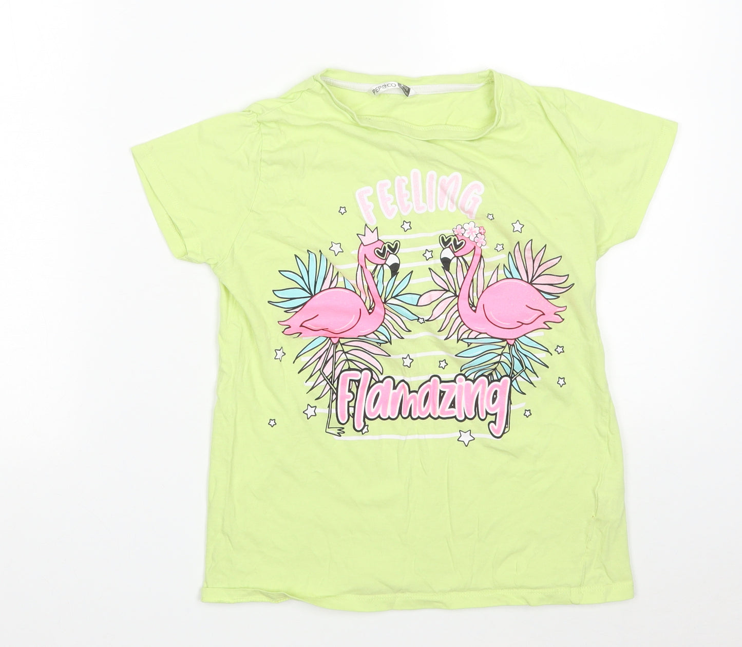 Pep&Co Girls Green  100% Cotton Basic T-Shirt Size 11-12 Years Round Neck  - Feeling Flamazing