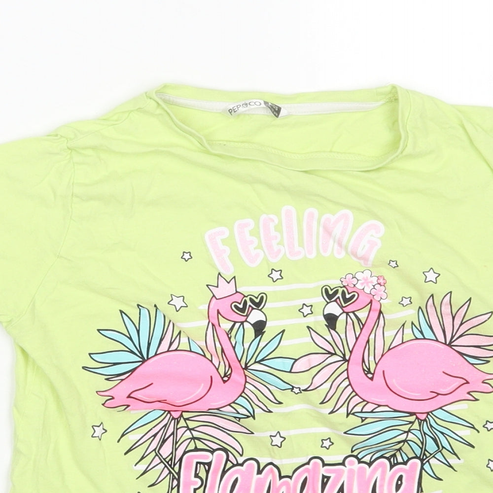 Pep&Co Girls Green  100% Cotton Basic T-Shirt Size 11-12 Years Round Neck  - Feeling Flamazing