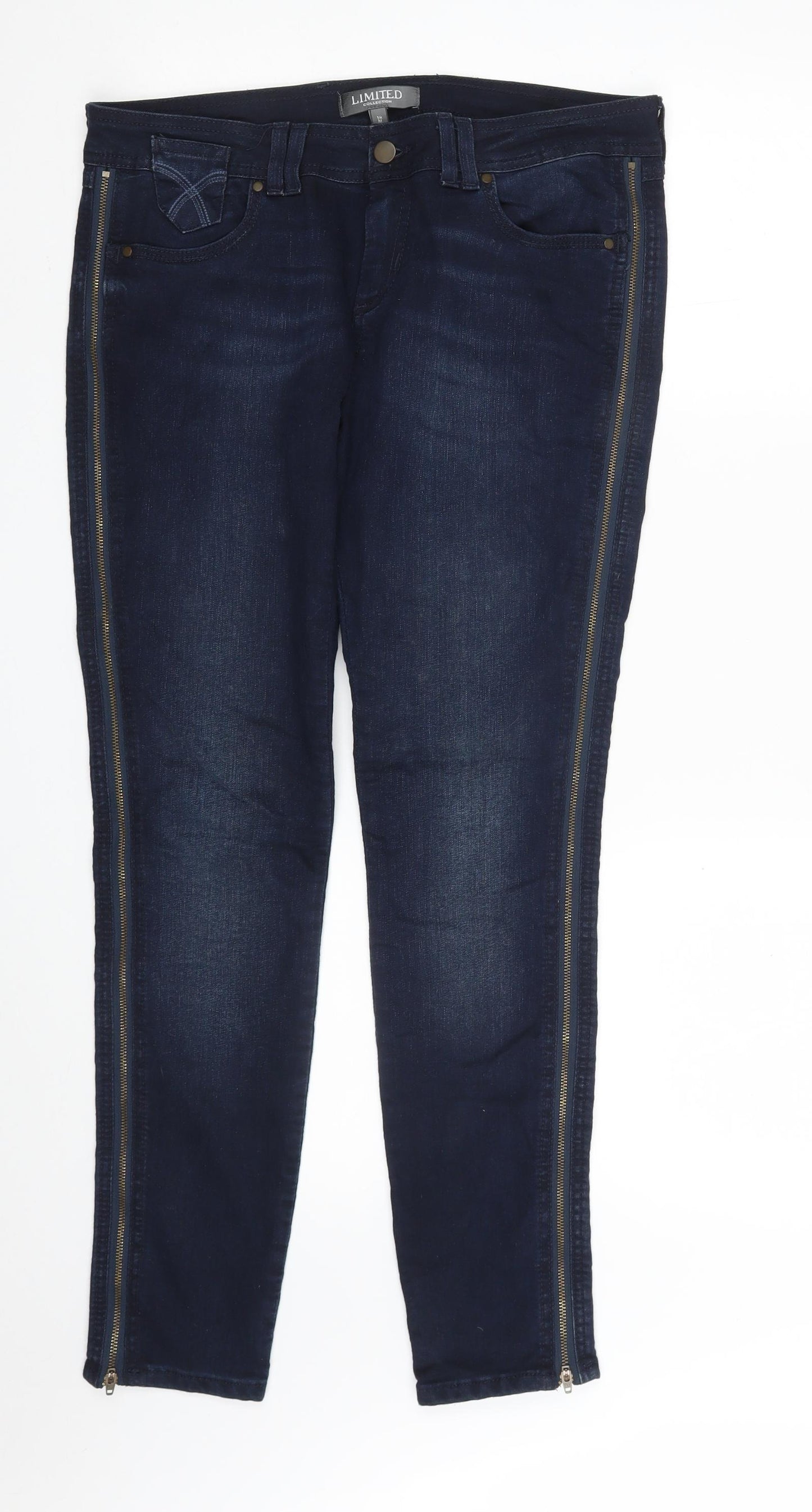 Marks and Spencer Womens Blue  Cotton Skinny Jeans Size 14 L29 in Slim Zip