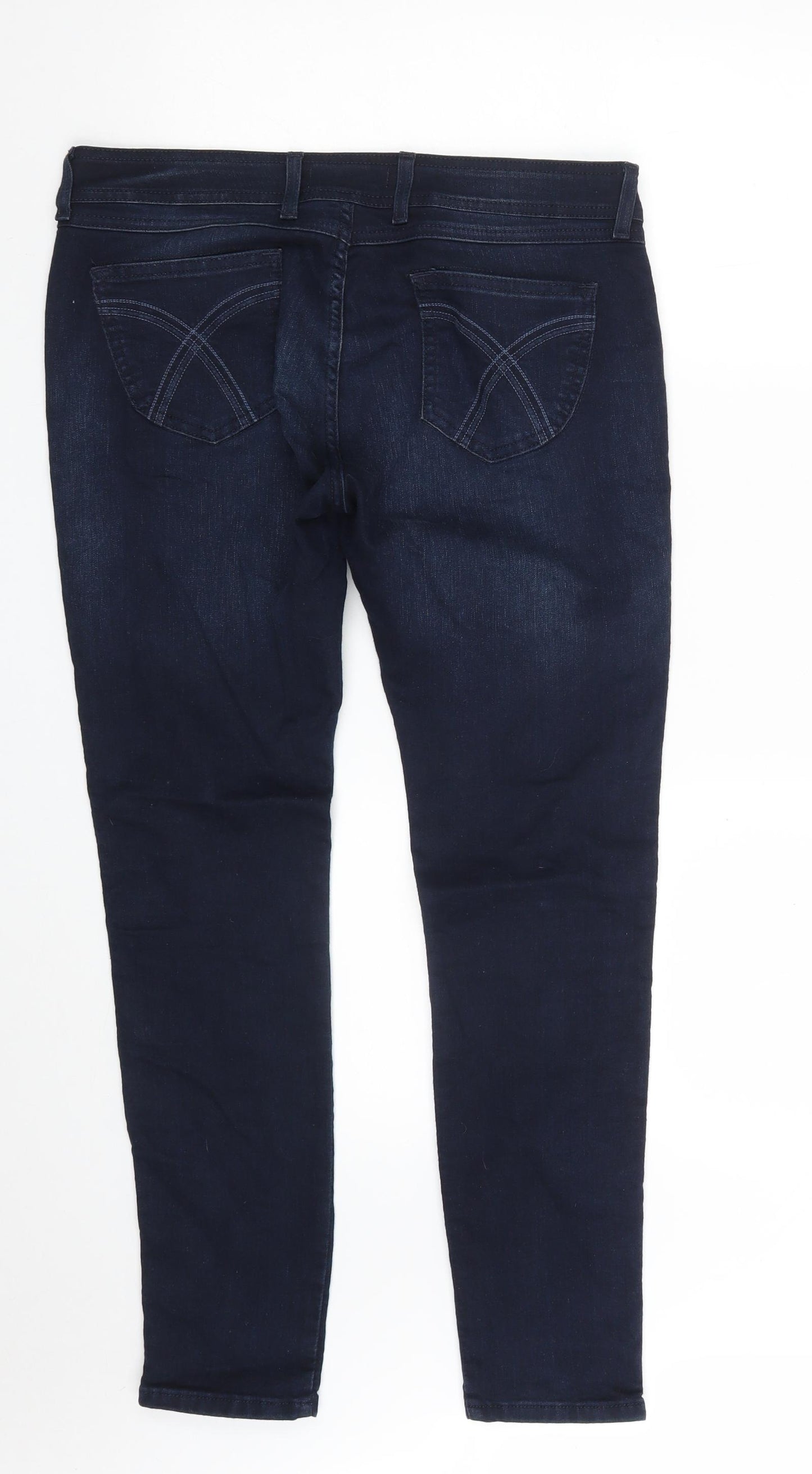 Marks and Spencer Womens Blue  Cotton Skinny Jeans Size 14 L29 in Slim Zip