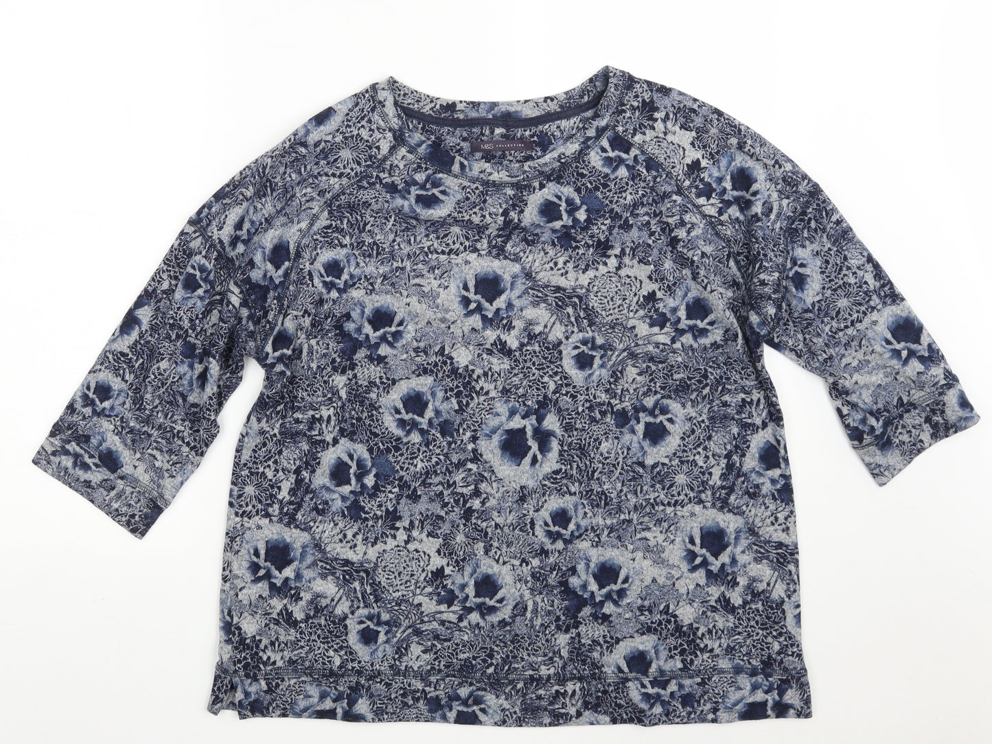 Marks and Spencer Womens Blue Round Neck Floral Polyester Pullover Jumper Size 16