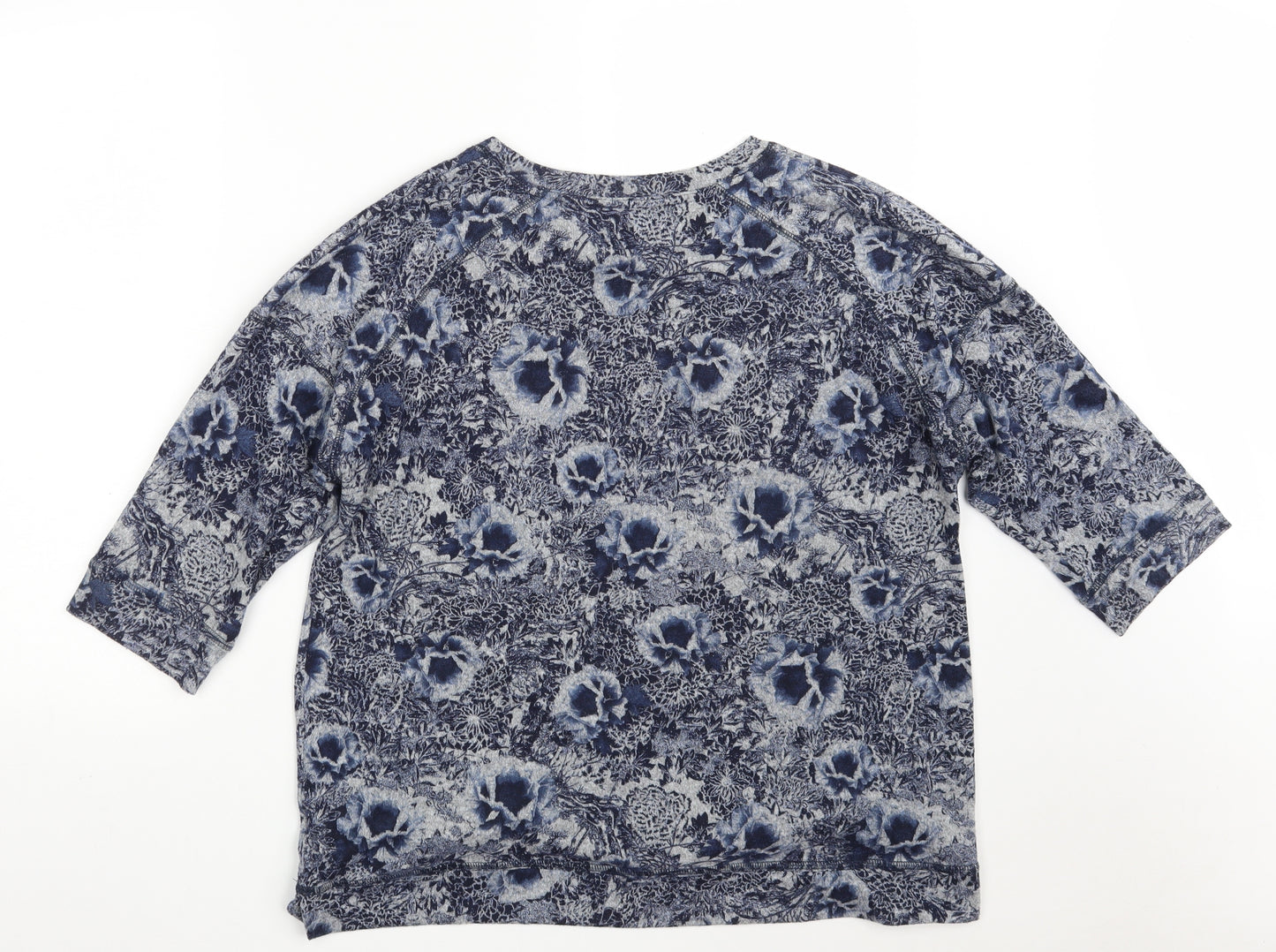 Marks and Spencer Womens Blue Round Neck Floral Polyester Pullover Jumper Size 16