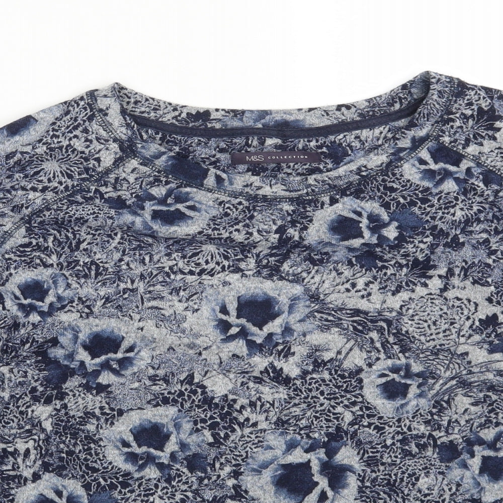 Marks and Spencer Womens Blue Round Neck Floral Polyester Pullover Jumper Size 16
