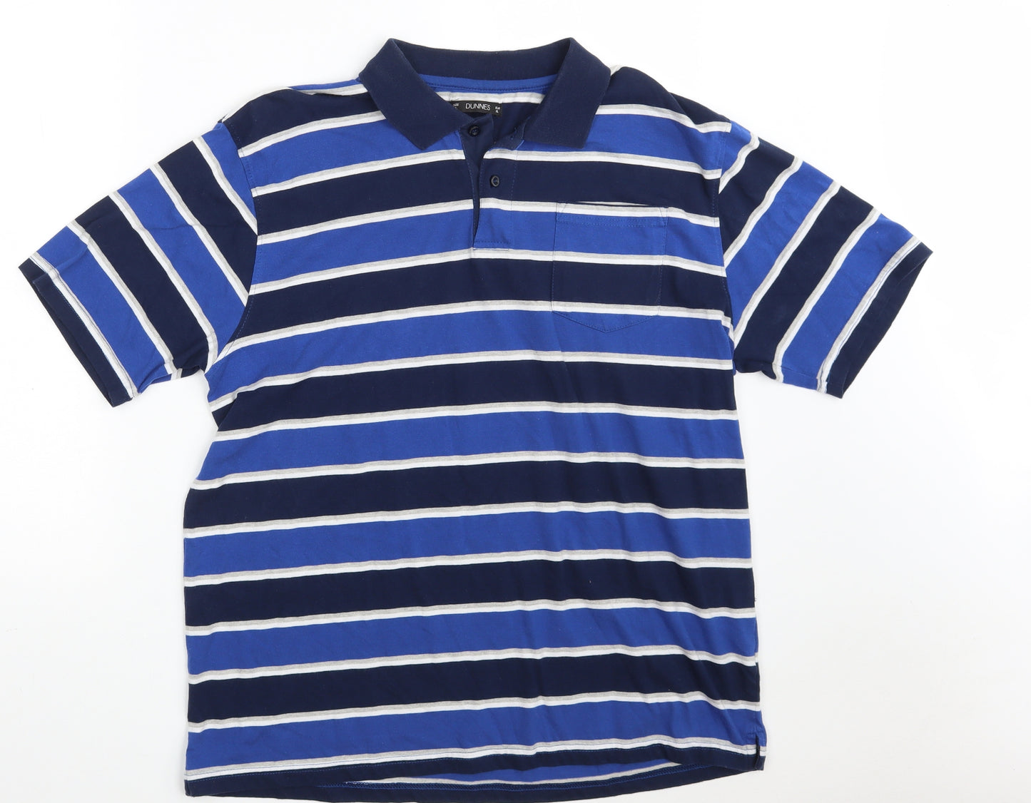 Dunnes Stores Mens Blue Striped Cotton  Polo Size XL Collared Button