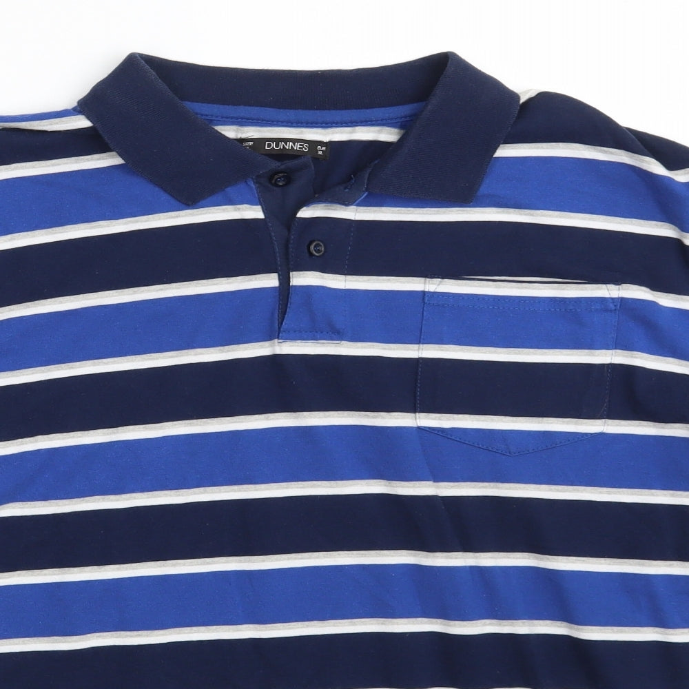 Dunnes Stores Mens Blue Striped Cotton  Polo Size XL Collared Button