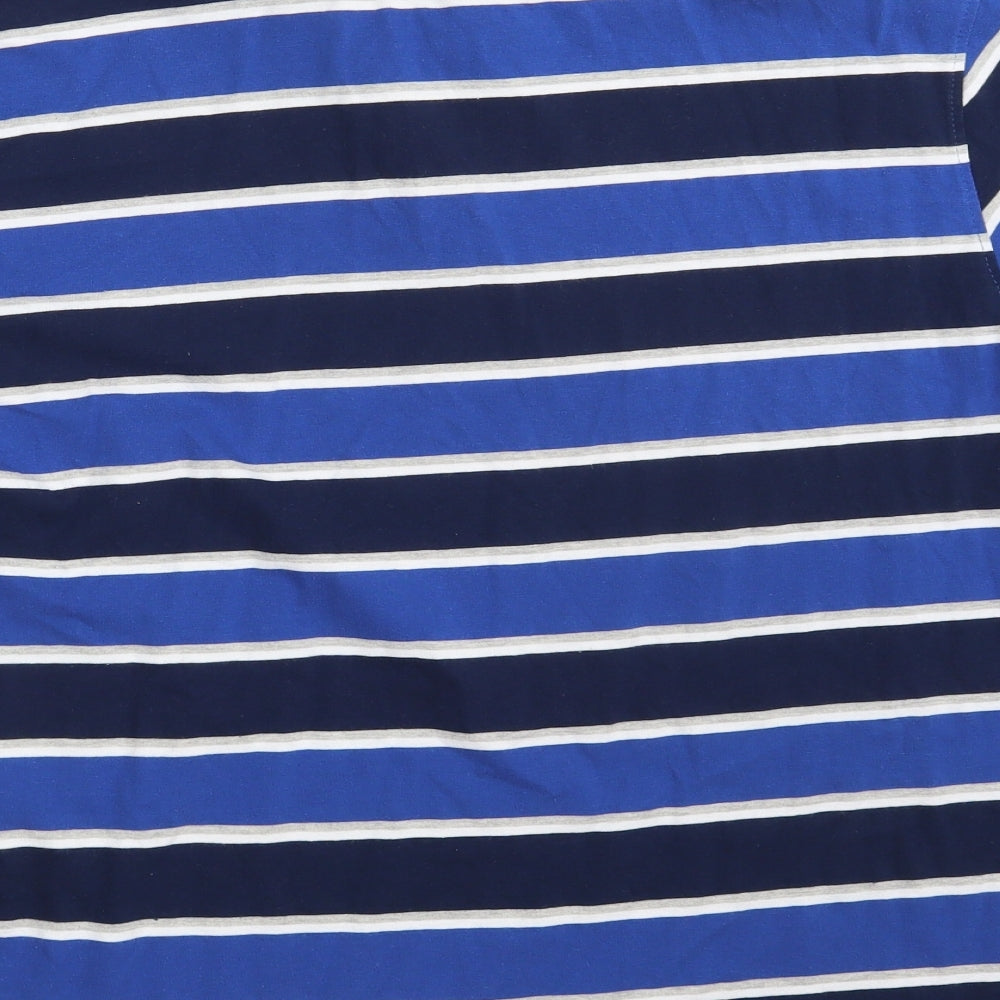 Dunnes Stores Mens Blue Striped Cotton  Polo Size XL Collared Button