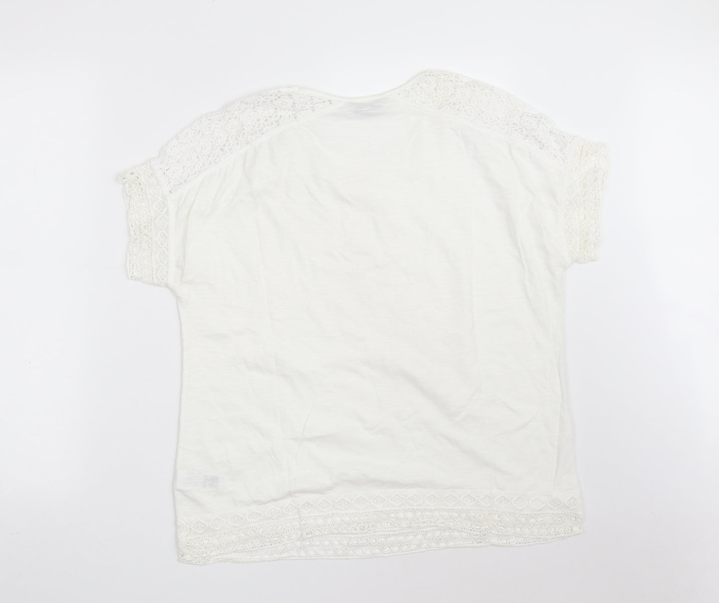 Marks and Spencer Womens White Floral Cotton Basic T-Shirt Size 16 Round Neck