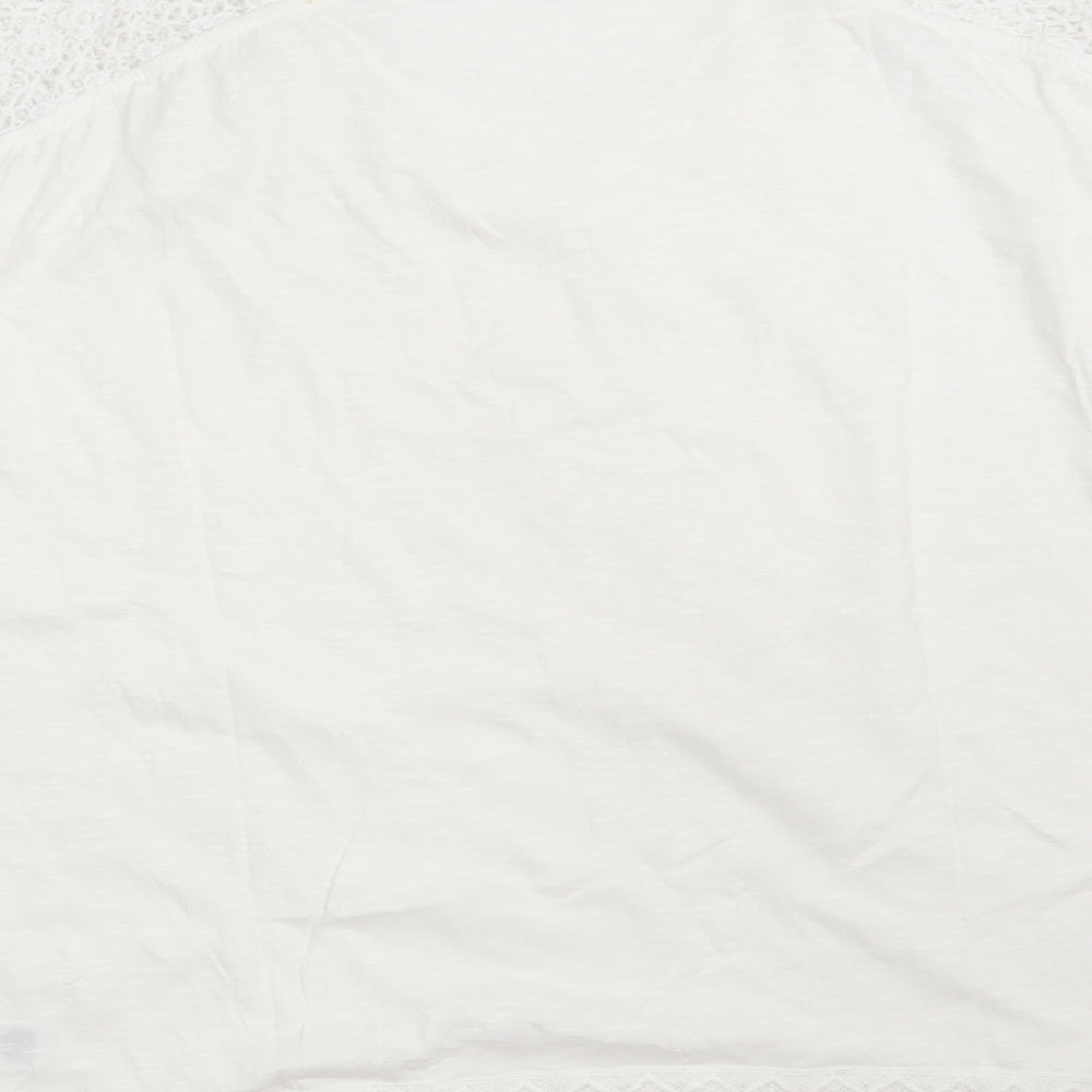 Marks and Spencer Womens White Floral Cotton Basic T-Shirt Size 16 Round Neck