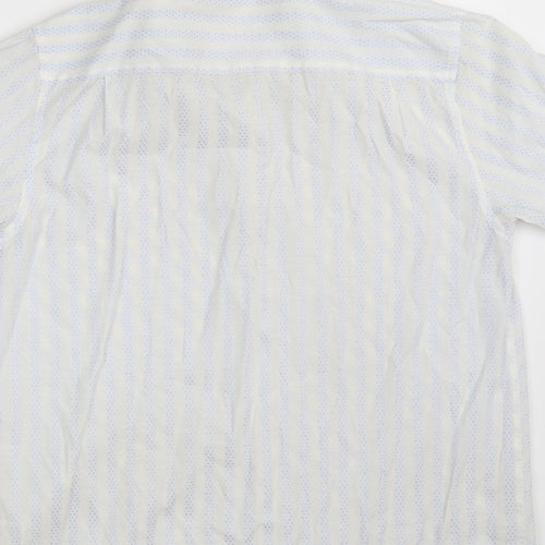 UrbanSpirit Mens White Striped Polyester  Button-Up Size L Collared Button