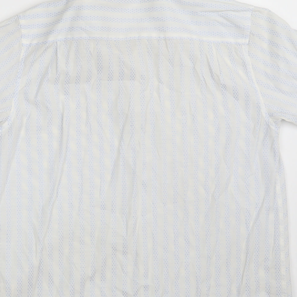 UrbanSpirit Mens White Striped Polyester  Button-Up Size L Collared Button