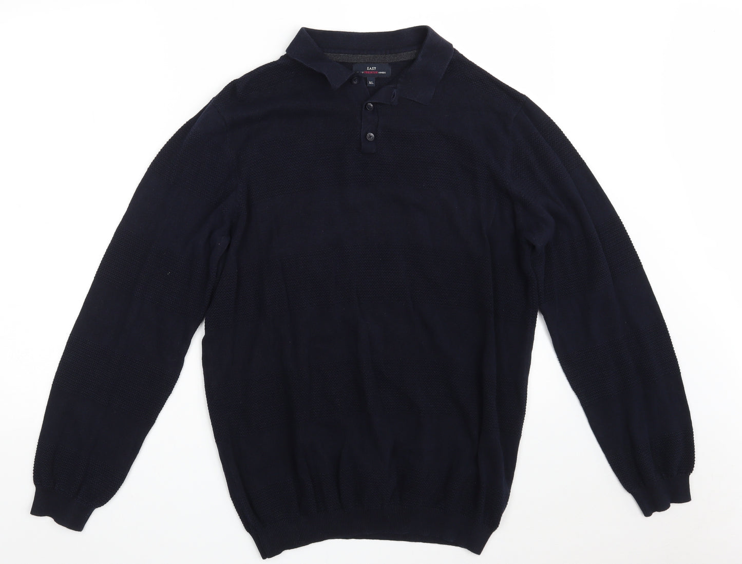 Easy Mens Blue Collared  Cotton Pullover Jumper Size XL