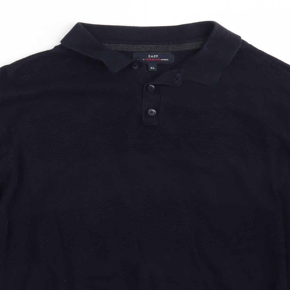 Easy Mens Blue Collared  Cotton Pullover Jumper Size XL