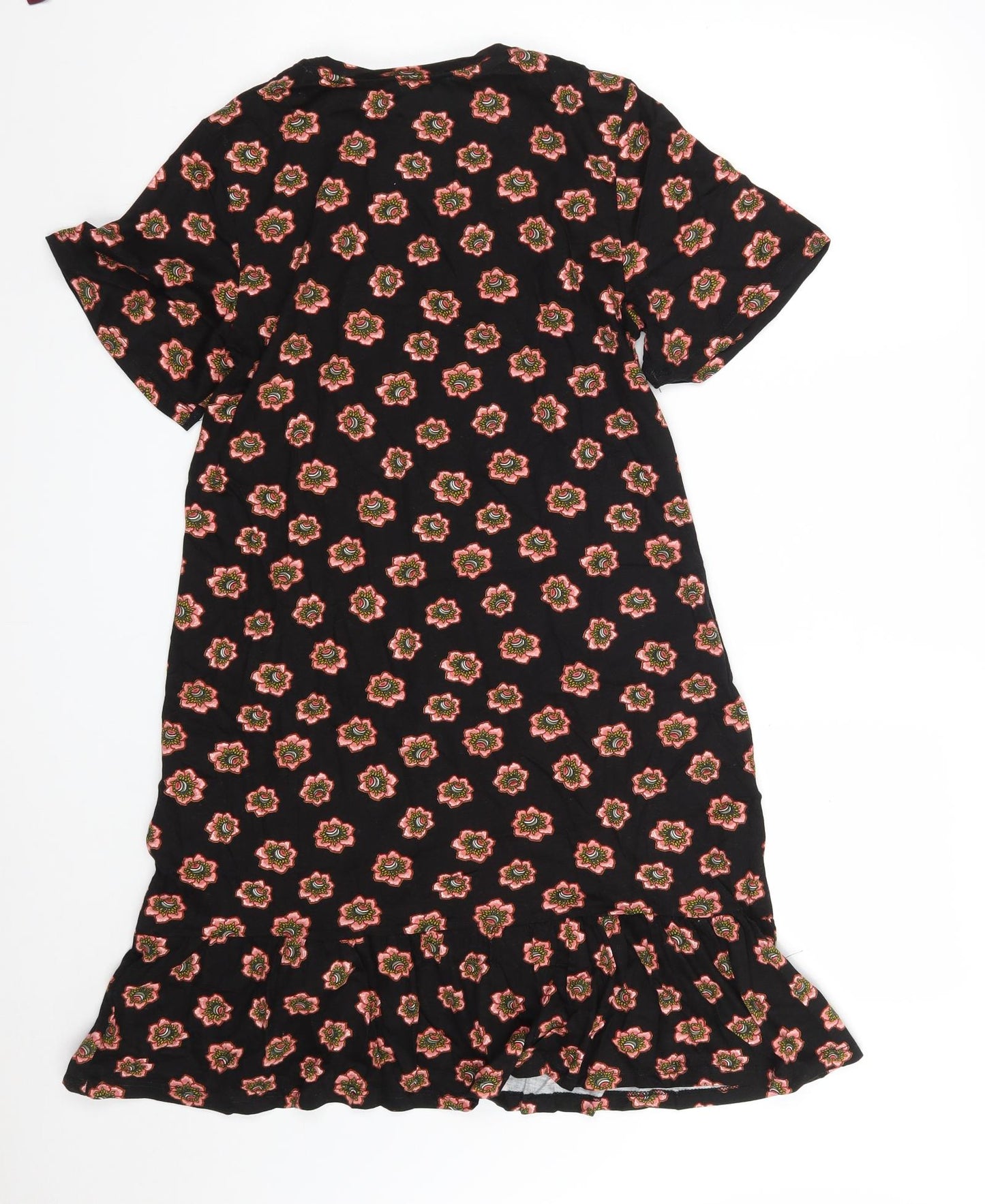 Red Herring Womens Black Floral 100% Cotton T-Shirt Dress  Size 12  Round Neck