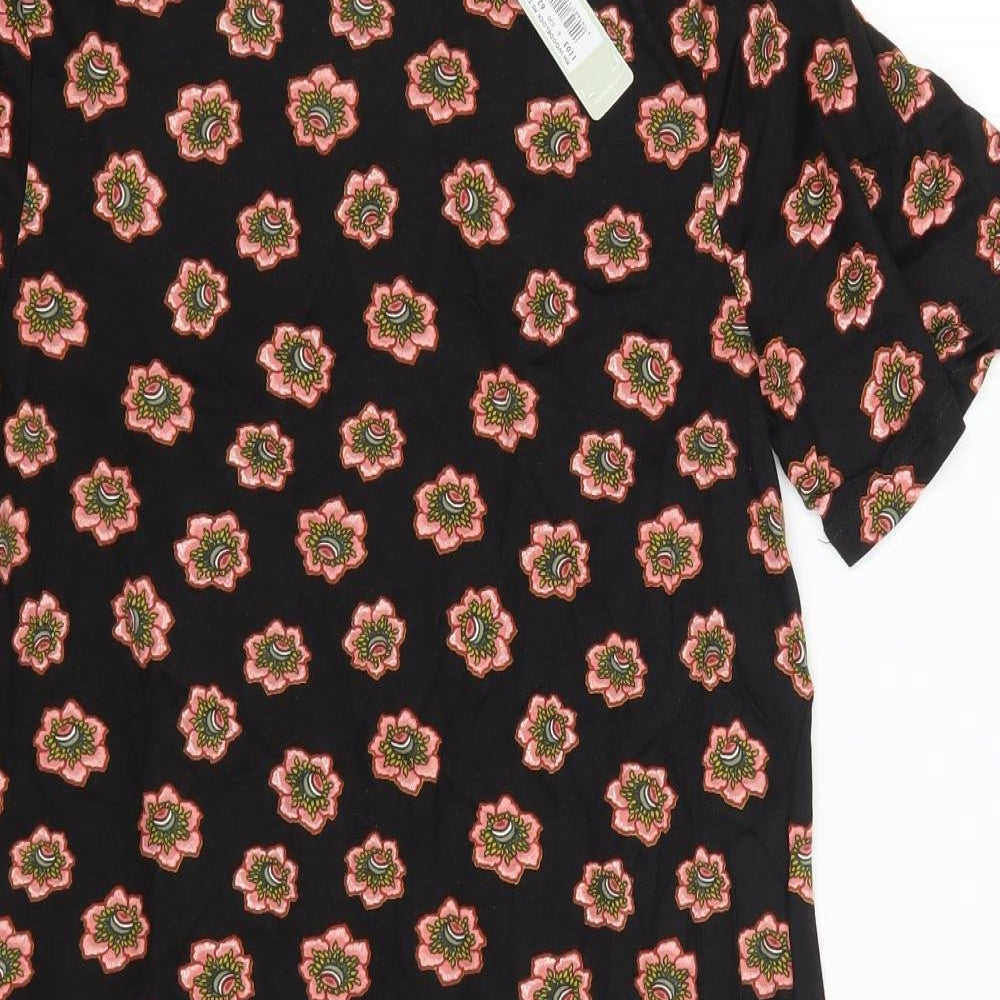 Red Herring Womens Black Floral 100% Cotton T-Shirt Dress  Size 12  Round Neck