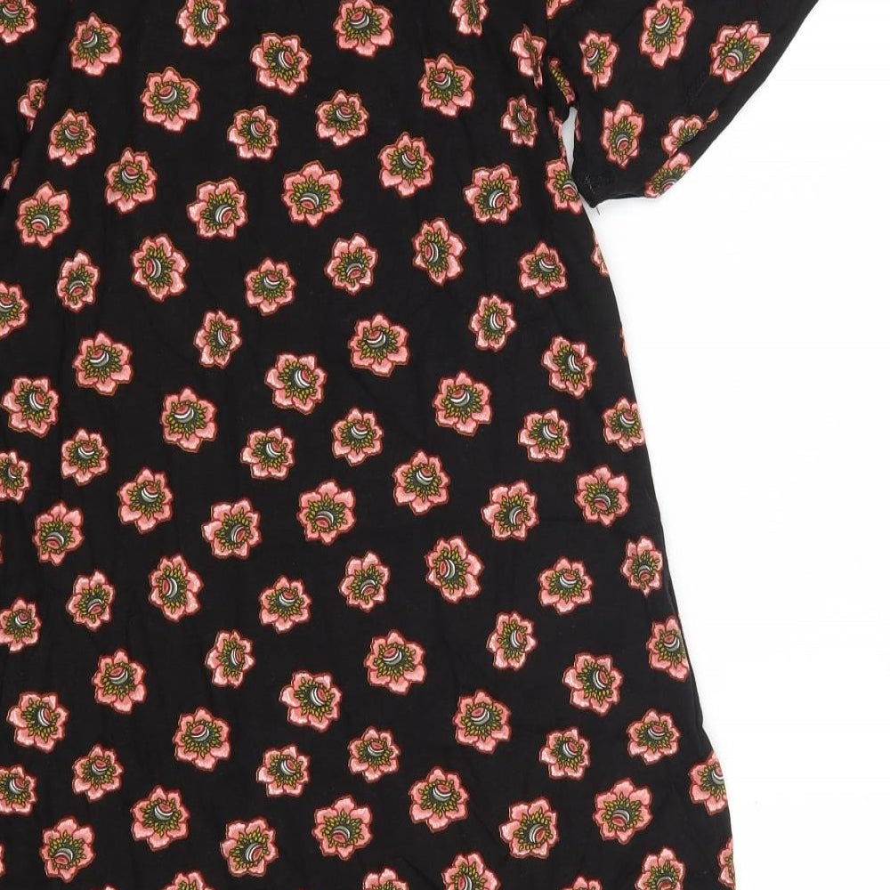 Red Herring Womens Black Floral 100% Cotton T-Shirt Dress  Size 12  Round Neck