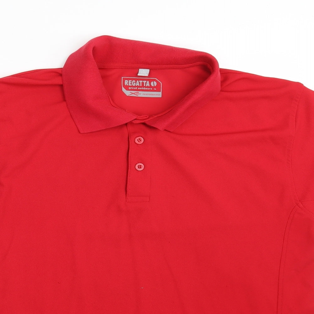 Regatta Mens Red  100% Polyester  Polo Size L Collared Button