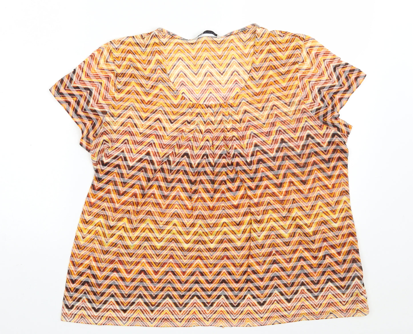 Marks and Spencer Womens Orange Geometric Polyester Basic T-Shirt Size 16 Scoop Neck