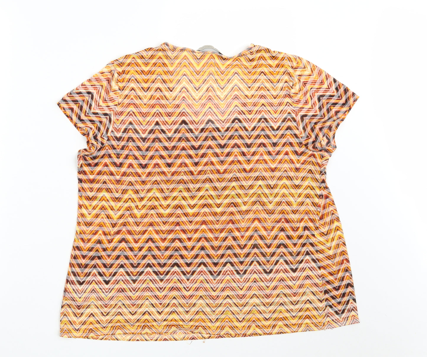 Marks and Spencer Womens Orange Geometric Polyester Basic T-Shirt Size 16 Scoop Neck