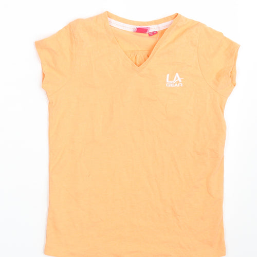 LA Gear Girls Orange  Polyester Pullover T-Shirt Size 11-12 Years V-Neck
