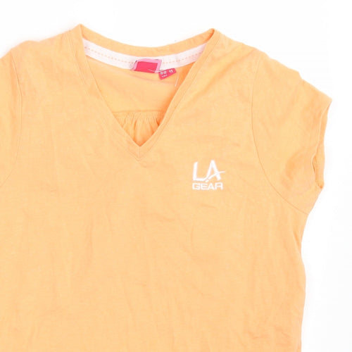 LA Gear Girls Orange  Polyester Pullover T-Shirt Size 11-12 Years V-Neck